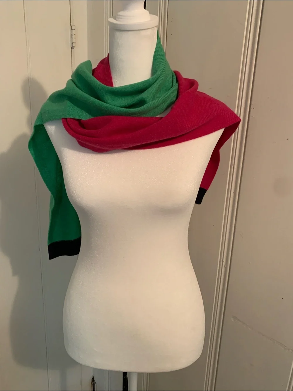 Talbots Green and Burgundy Colorblock Wrap Scarf